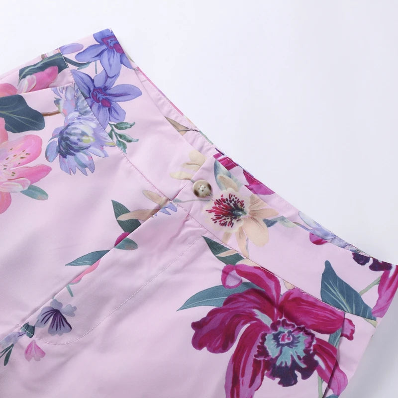 Floral Strapless Vest & Straight-Leg Trouser Set