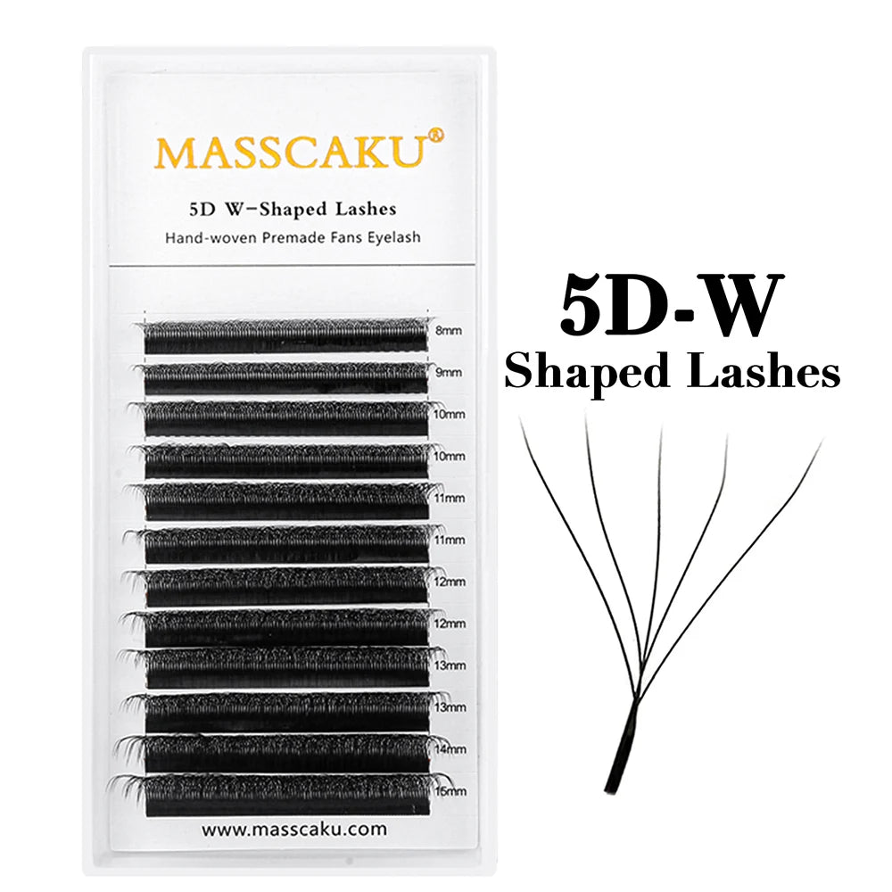 MASSCAKU 10cases/lot Lashes 8D W Shape Volume 12Rows Eyelash Extensions Volume Premade Fans Eyelash Super Soft Full Dense Lashes