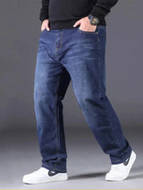 Plus Size Men's Jeans 10XL(160kg) Straight Leg Stretch Denim Pants For 160KG Heavyweight Blue/Black Big & Tall Casual Trousers