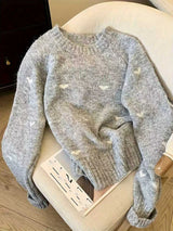 Women's Heart Print Round Neck Sweater