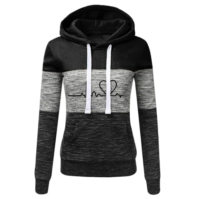 Women Tracksuit Printing Hooded Sweatshirt Sweatpant Color Block Versatile Casual Jogging Pullovers Sport Trousers Outfits S-3XL