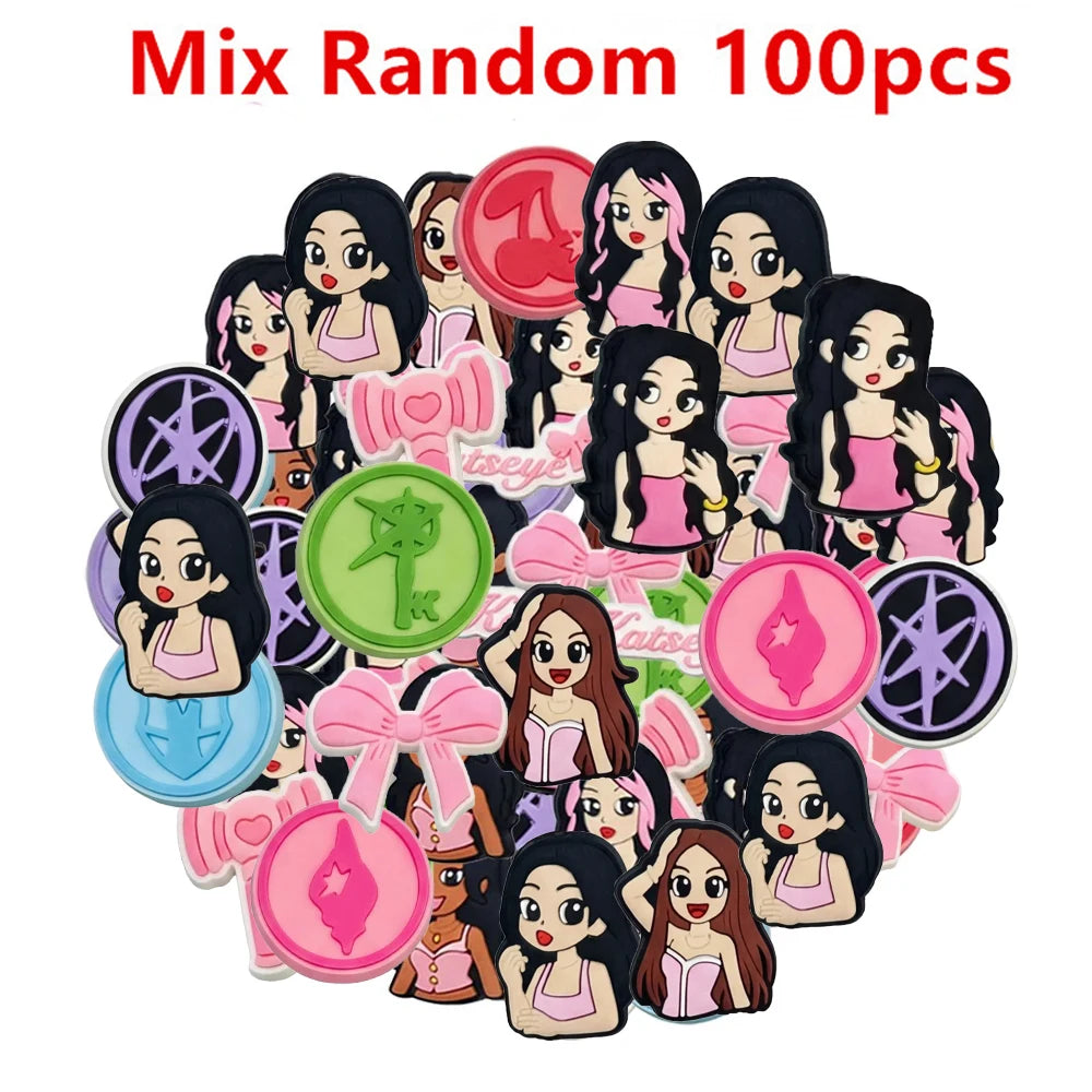 16-100Pcs Music KATSEYE Shoe Charms For Bubble Slides Clogs Sandals,PVC Shoe Decorations Accessories Buckle For Christmas Gifts
