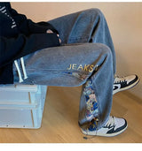 Men’s Bear Embroidered Wide-Leg Jeans
