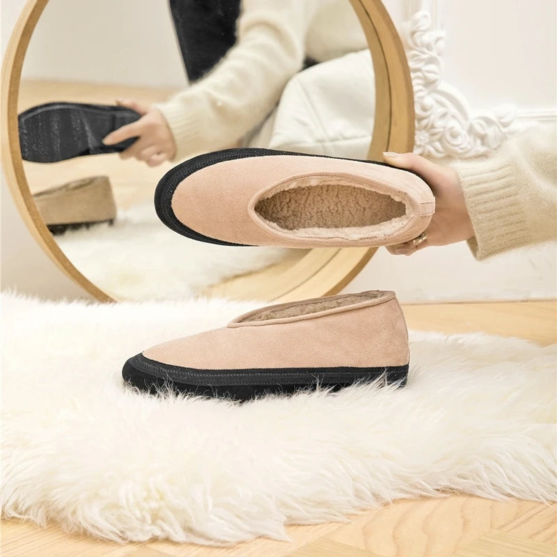 AIYUQI Women's Fur-Lined Leather Ballet Flats – Winter Comfort