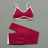 2Pcs HISTELLO Women's Seamless Yoga Fitness Set Ignite Sculpt Scrunch Leggings Strappy Halter Bra Gym Sports Fitness Outfit