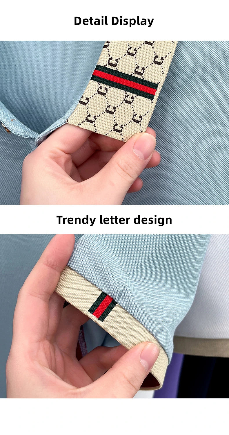 B Letter Embossed Short Sleeve Polo Shirt for Men