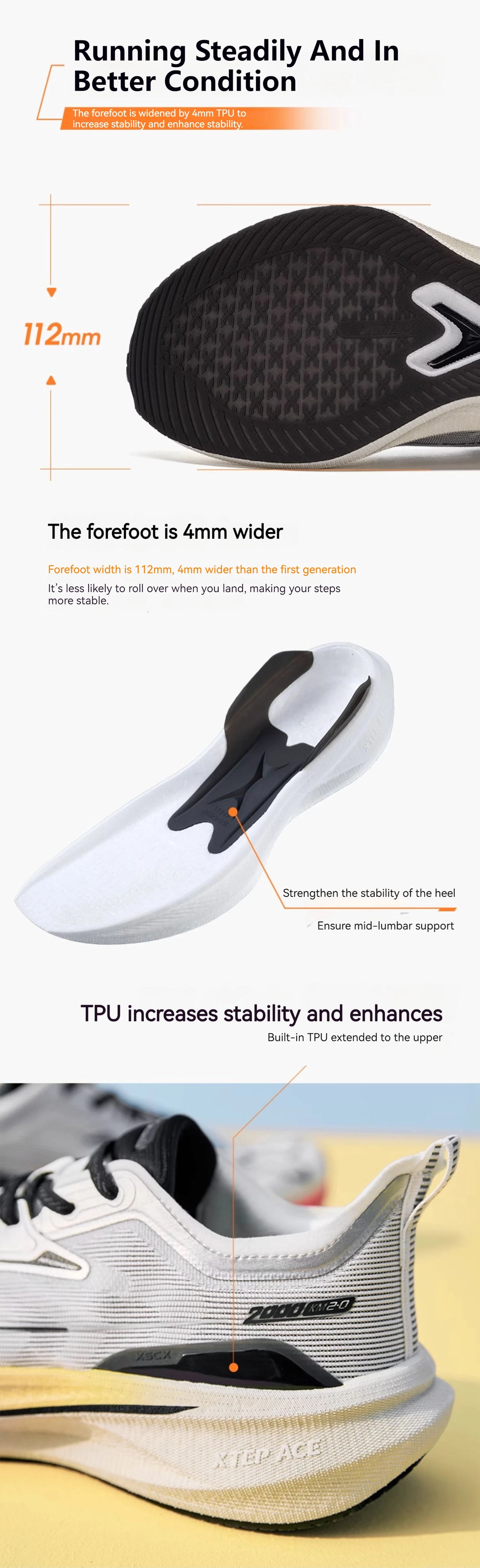 Xtep 2000KM 2.0 Running Shoes Men  Summer Professional TPU Shock Absorption Sneakers 876219110043(suggest half size down)