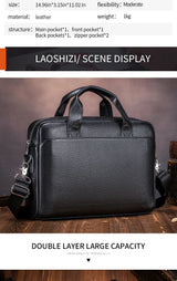 Men's leather handbag, top layer cowhide briefcase, leather laptop bag, diagonal cross office bag
