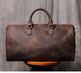 Leathfocus Men's Cowhide Travel Bag Women's Weekend Handbag Large Capacity Vintage Duffle Bag Crazy Horse Leather Laptop Bag