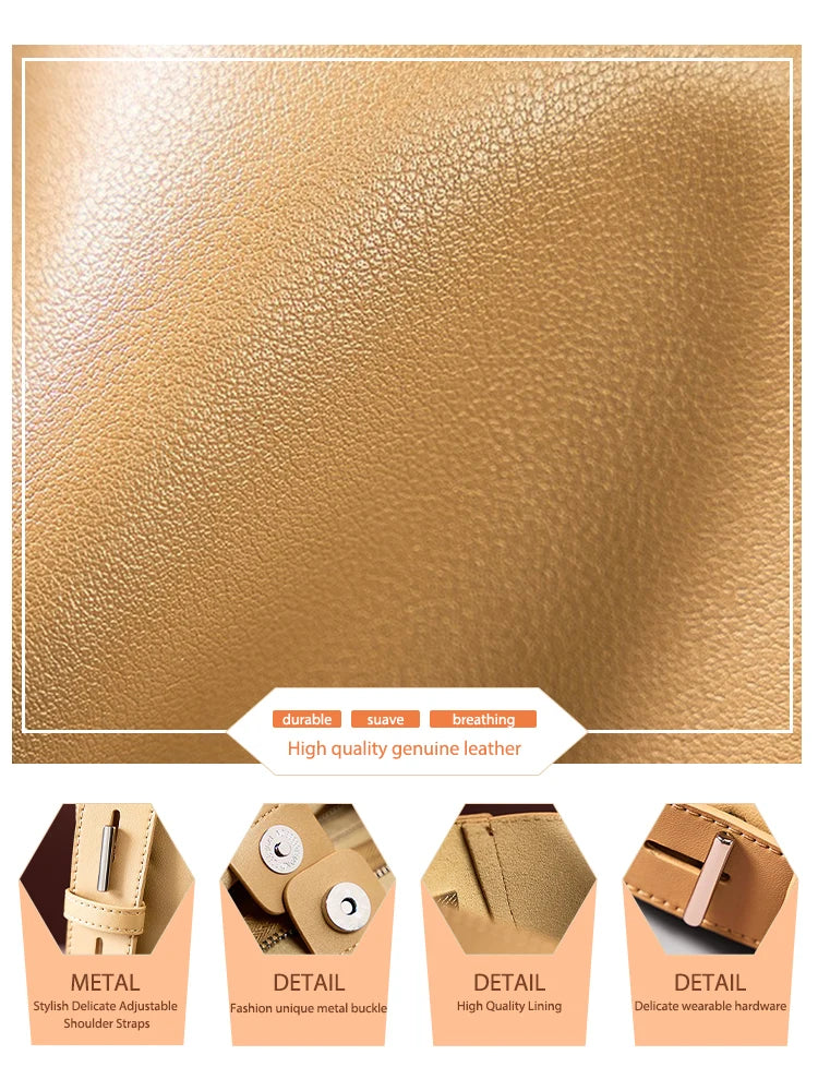 Zency New 2026 TrendyTwo Layer Cow Leather Shopper Shoulder Bag Commuter Large Bucket Handbag Simple High Quality Women Tote Bag