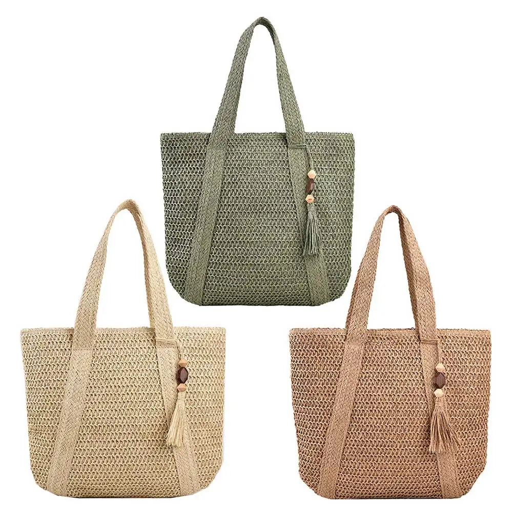 Woven Handbags Ladies Summer Woven Totes Bag with Tassel Women Shoulder Bag Large Capacity Fashion Straw Female Shopper Bag