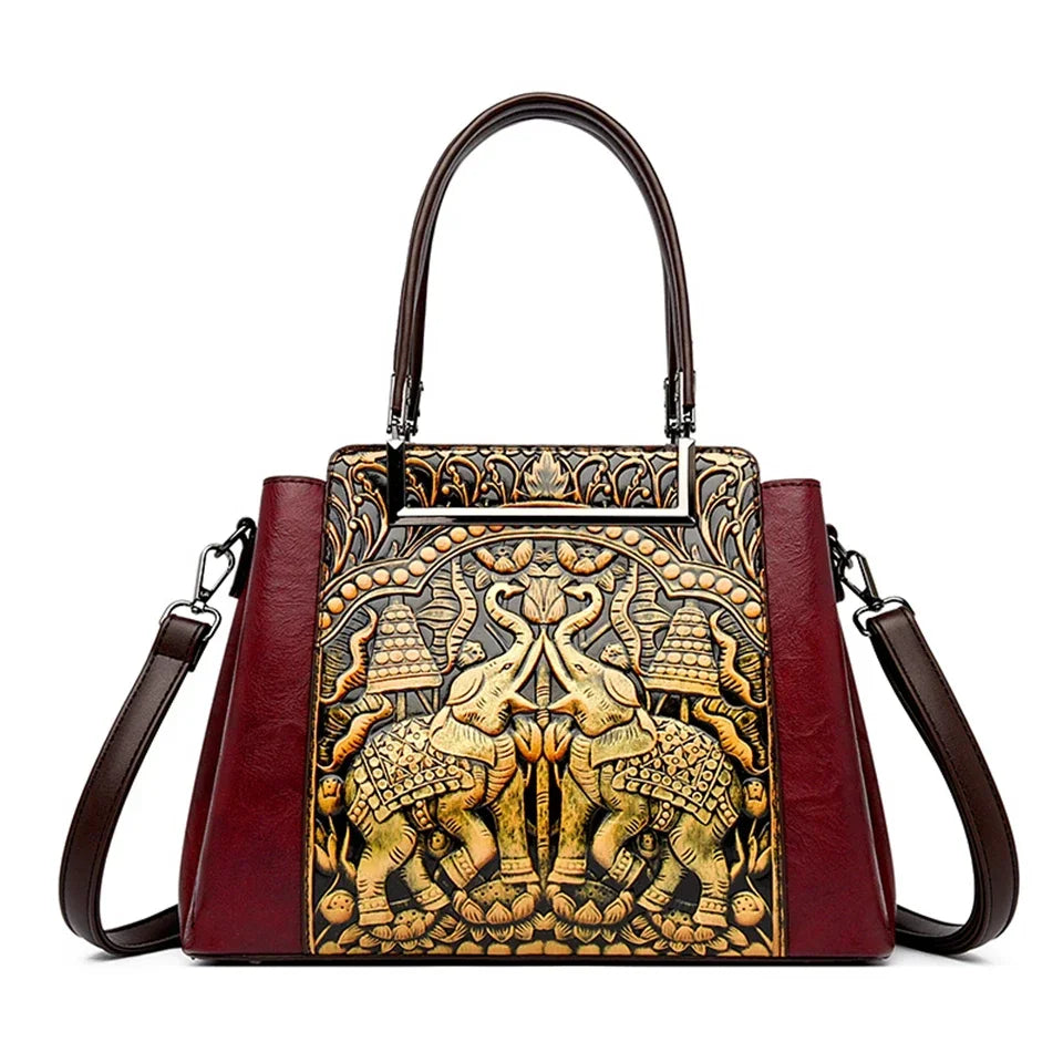 New Vintage Embossed Handmade Handbag For Women Versatile PU Leather Shoulder Bag 3 Layers Large Capacity Crossbody Bags Female