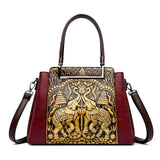 New Vintage Embossed Handmade Handbag For Women Versatile PU Leather Shoulder Bag 3 Layers Large Capacity Crossbody Bags Female