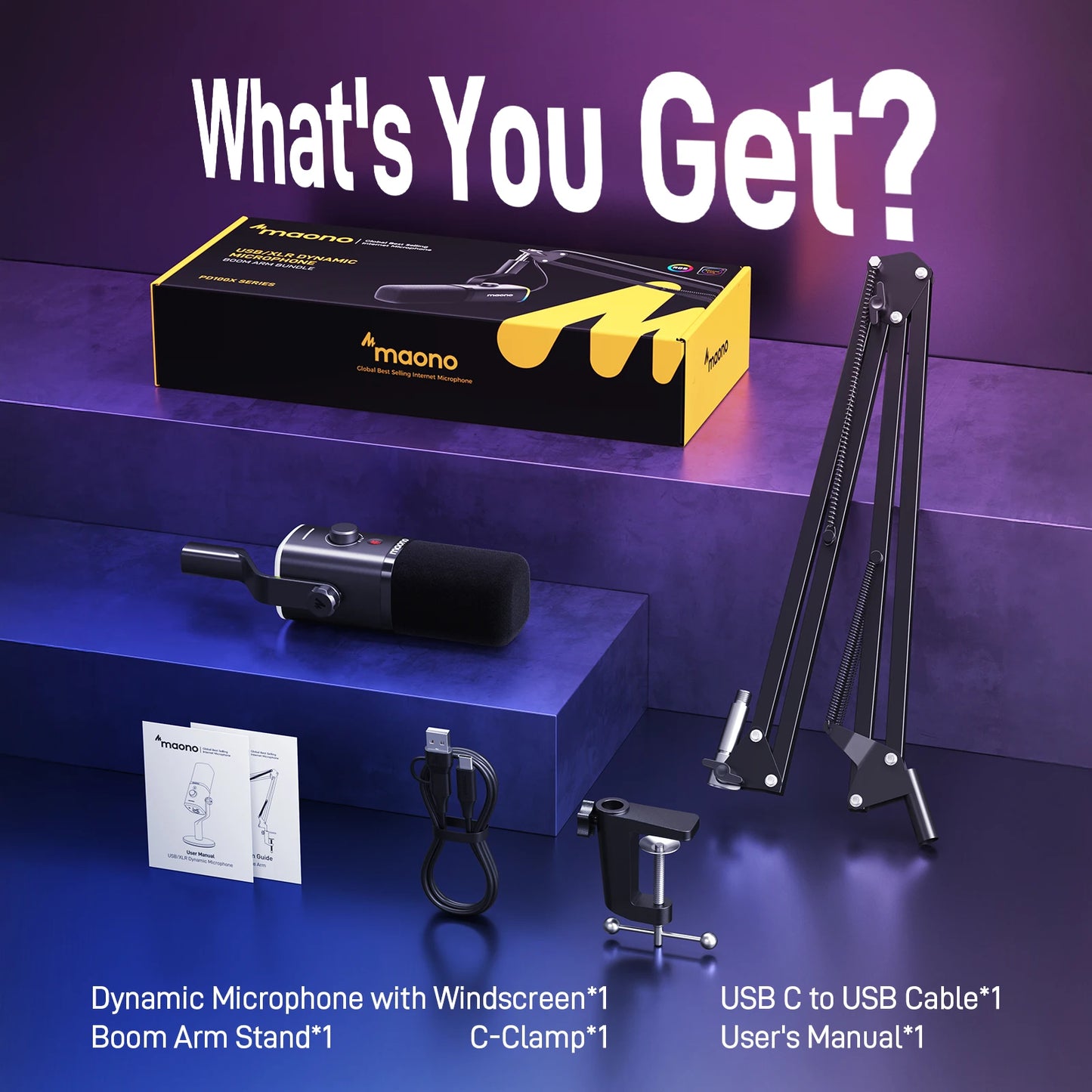 MAONO PD100X Dynamic Mic – USB/XLR, RGB & Noise Reduction