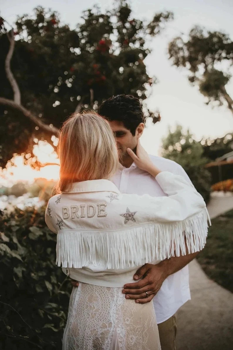 Custom Pearl & Rhinestone Bride Denim Jacket
