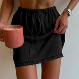 Linad Lace Satin Mini Skirt – Drawstring High Waist