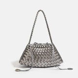 High End Fashion Handbag Messenger Bag with Large Inner Pocket, Popular Pure Hand Woven Bag for Women Tote Shoulder Underarm Bag