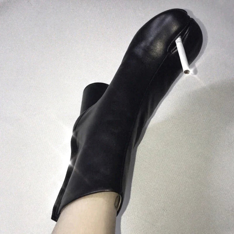 Luxury Leather Tabi Split Toe Ankle Boots - Women's High Heel