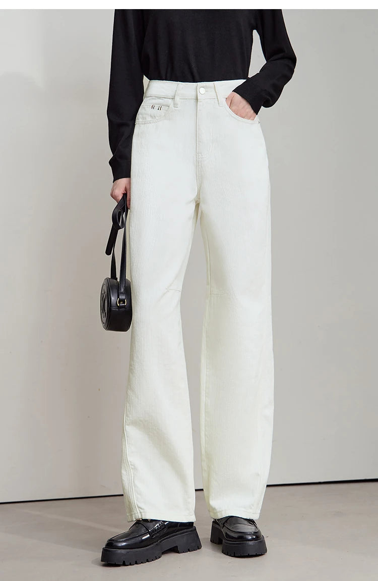 AMII Minimalist 2025 Autumn New Arrival Pants Minimalism Retro Casual Office Lady Pure Cotton Jeans Women Denim Trouser 12543141