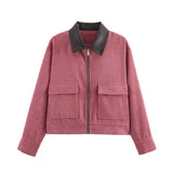 SLTNX Spring Pink Casual Jacket Women's Loose Fit Streetwear Front Zipper Pockets Lounge Wear Daily Outerwear
