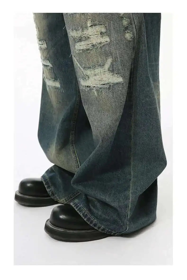 Men's Distressed Wide-Leg Jeans