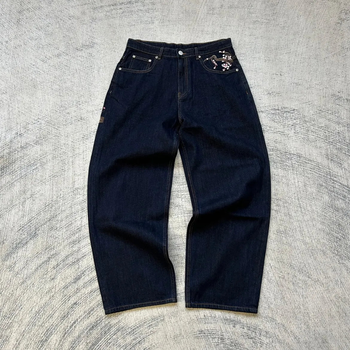 Cherry Blossom Embroidered Wide Leg Jeans