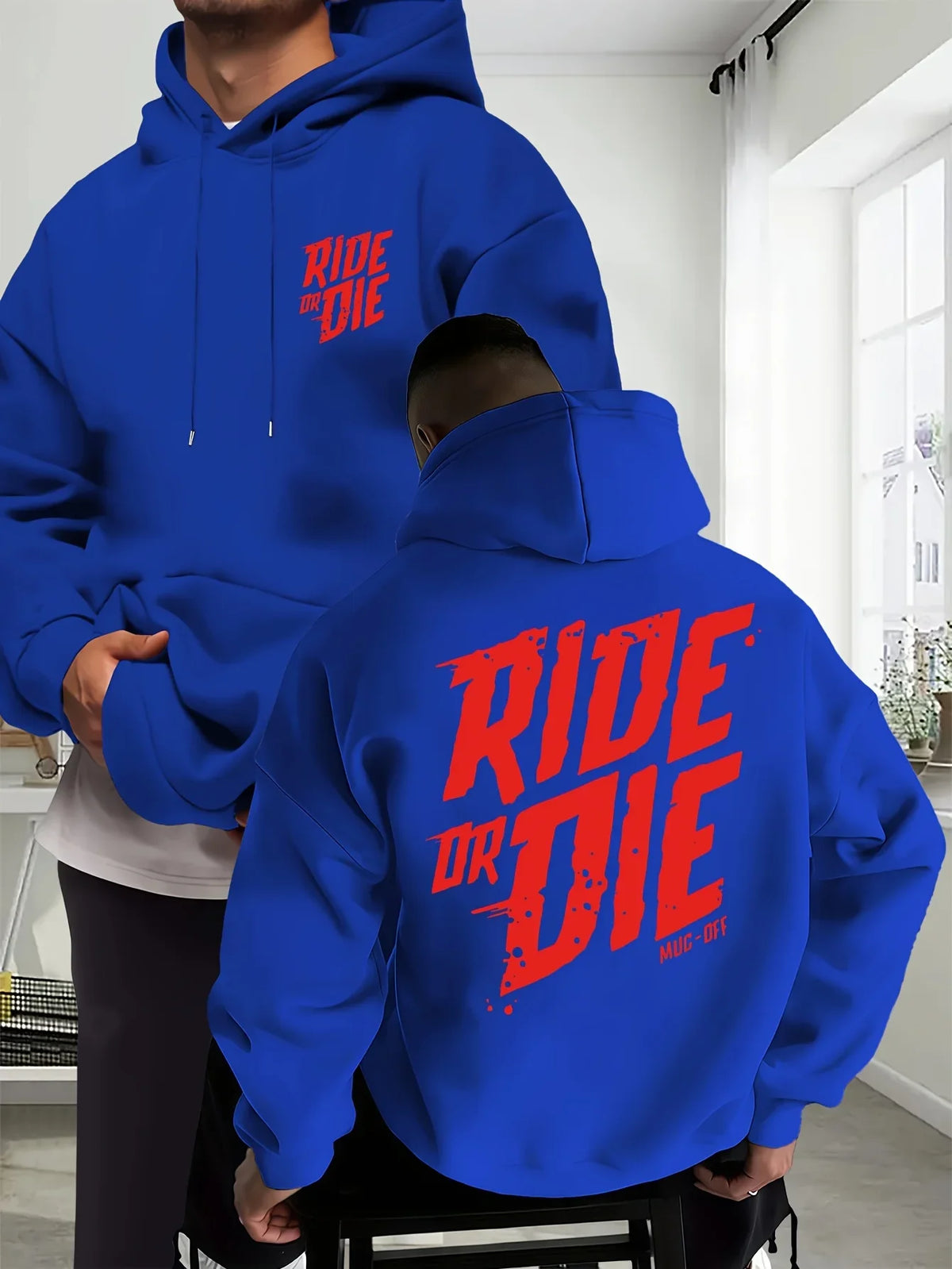 Men's Biker Hoodie Ride Or Die Letter Graphic Back Print Oversized Sweatshirt Motorcycle Streetwear Autumn Winter