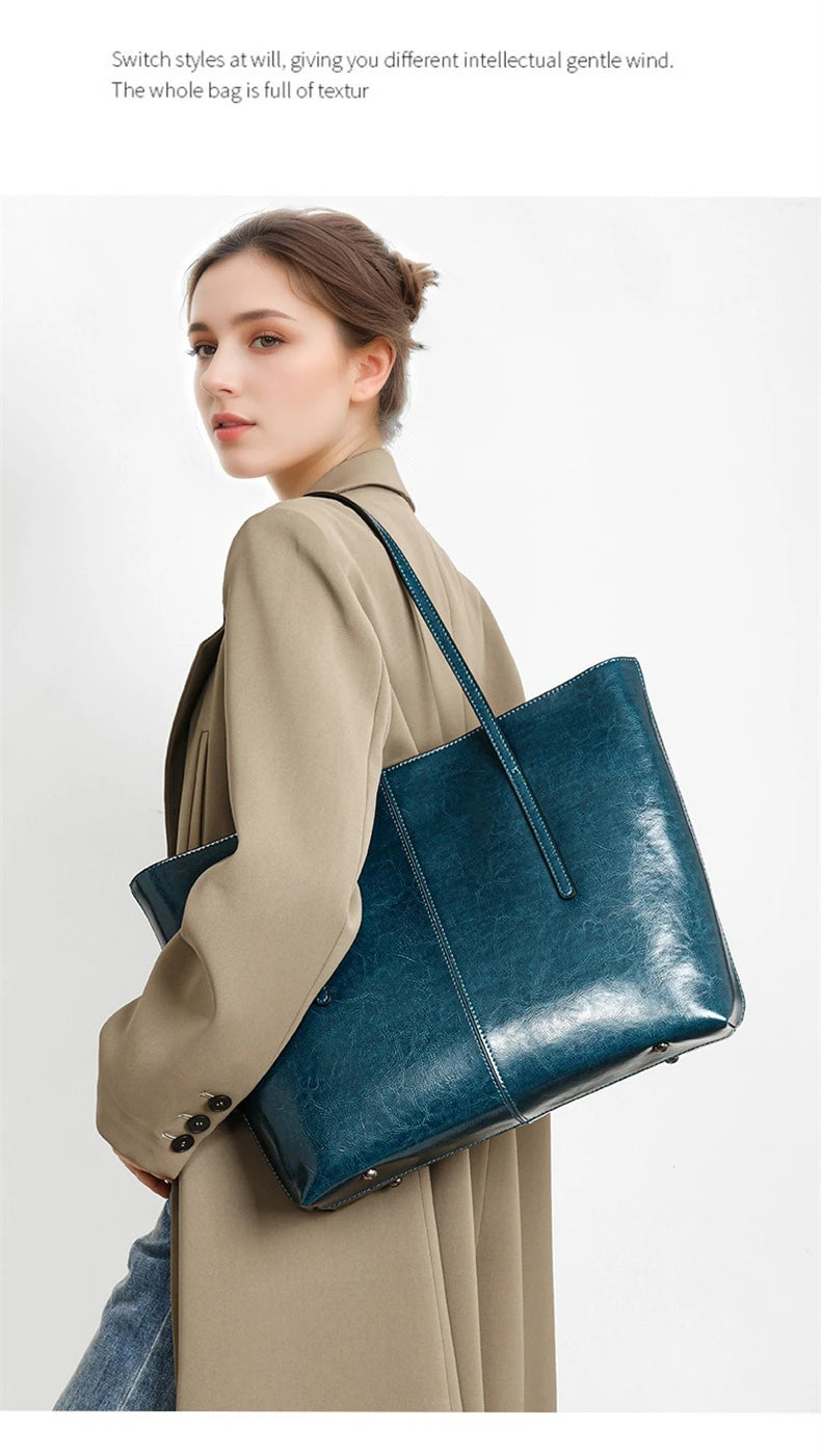 Burminsa Vintage Genuine Leather Tote Bag for Women