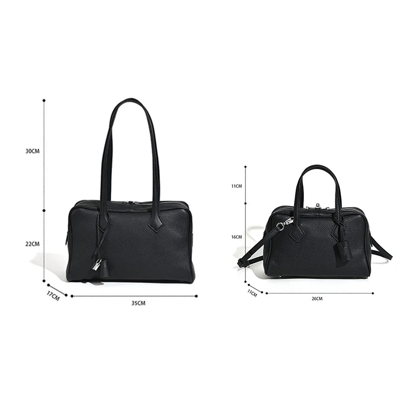2026 Spring Luxury Brand Genuine Leather Women Bags Cowhide Casual Totes Women Handbags Fashion Silver Lock Shoulder Bags Woman
