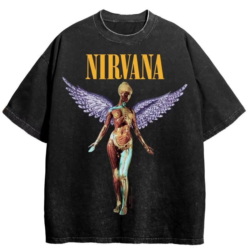 Nirvana In Utero Washed Cotton Oversized T-Shirt — Retro Y2K Streetwear Tee