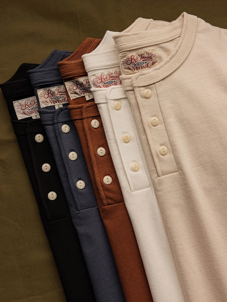 Heavyweight Cotton Henley Tee – Vintage Everyday Essential