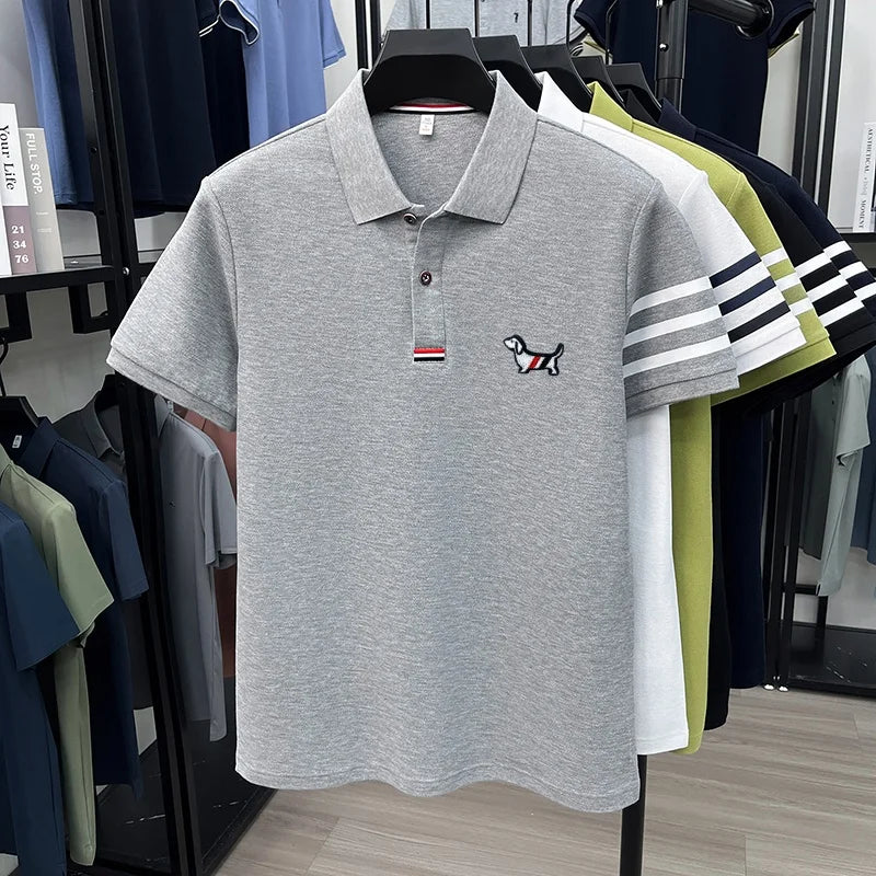 Men's Striped Polo Shirt – Embroidered Elegance