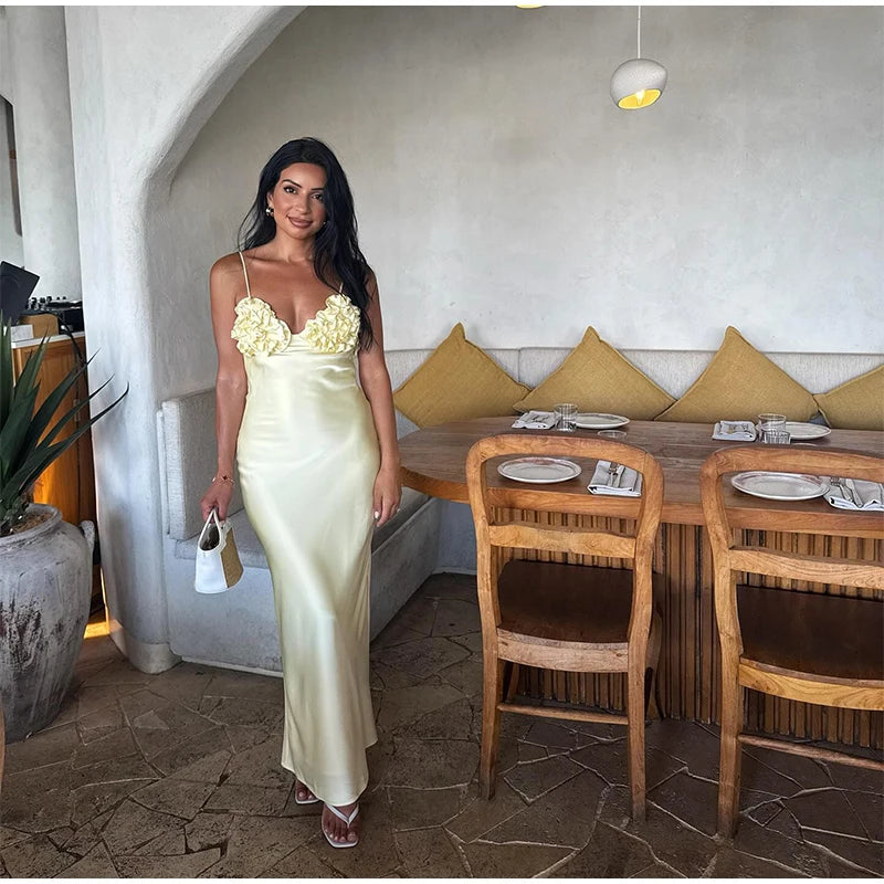 Women Fashion Solid Dress V-neck Ruffles Hem Short Sleeves Waist-cinching Draped Empire Dresses Summer Chic Elegant Summer Gown