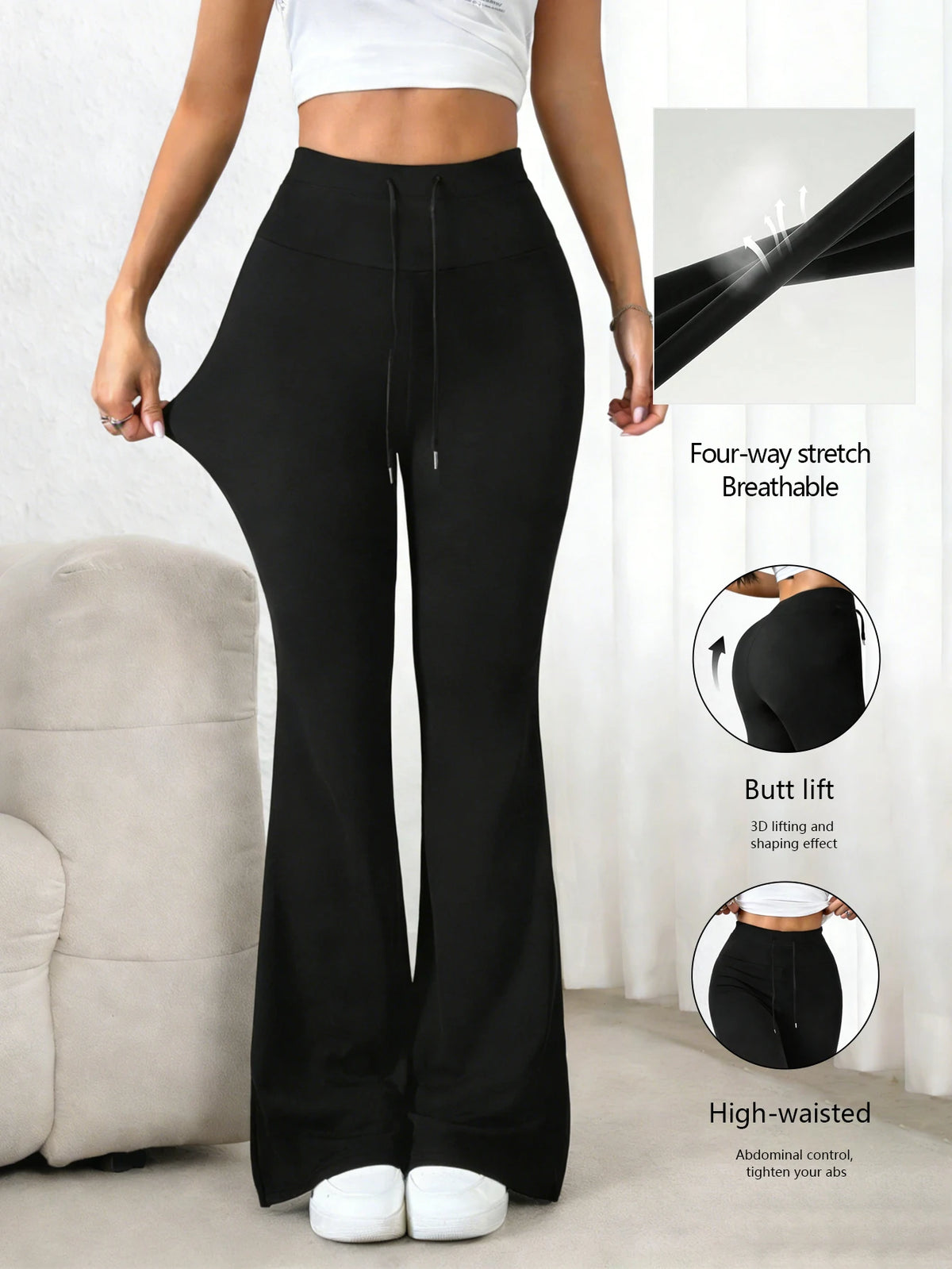 Women's Black High-Waisted Stretch Flare Pants