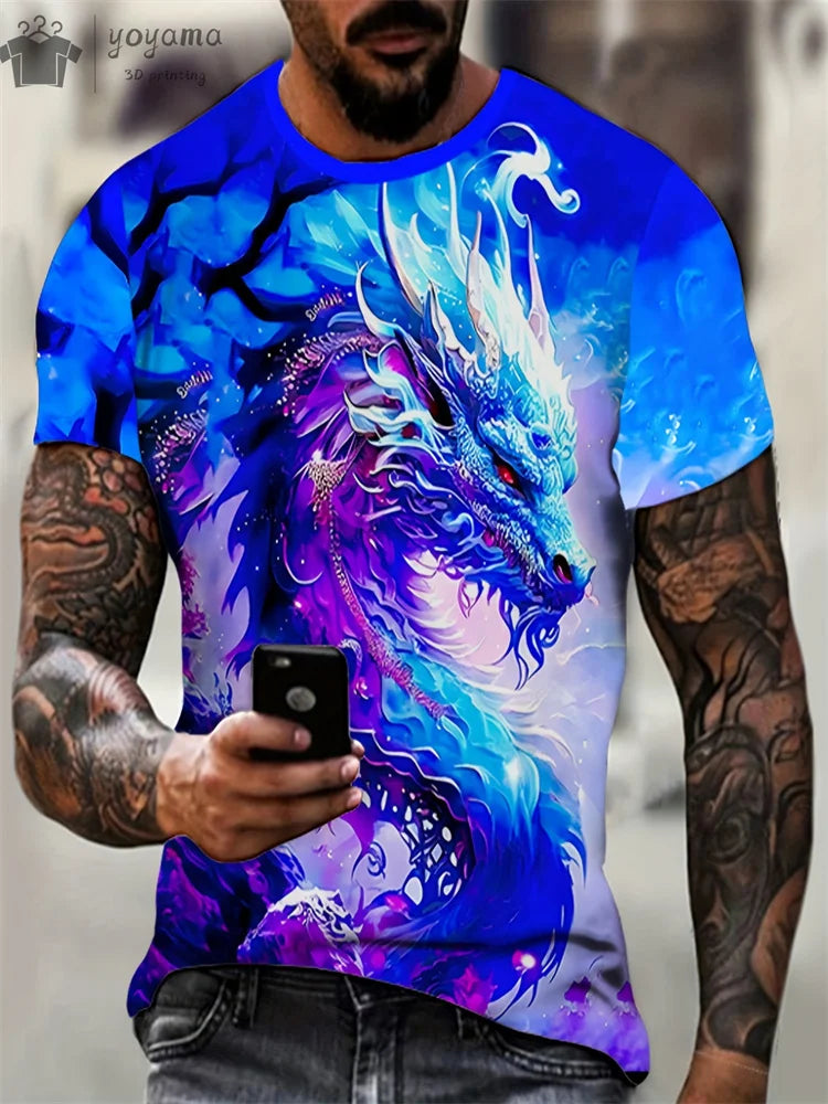 Men's Dragon Print Short Sleeve Graphic T-Shirt