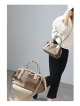 Women's Nylon With Genuine Leather Zipper Tote Lightweight Soft Travling Bags Versatile Style Handbag Different Colors And Size