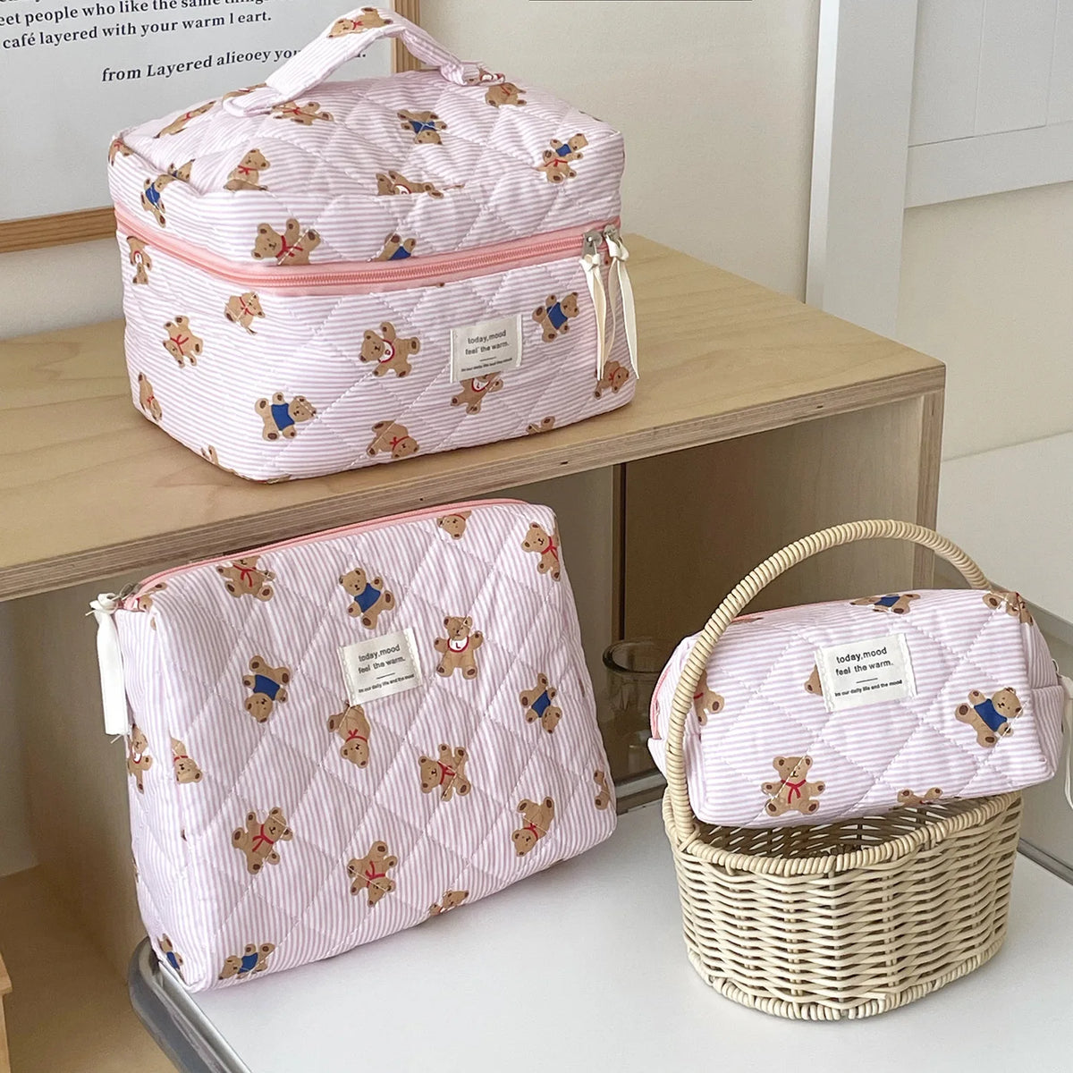 Quilted Bear Floral Cosmetic Bag for Women & Girls