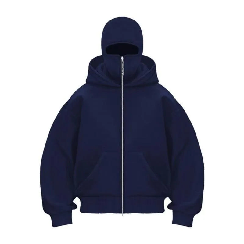Men’s Fleece Zip-Up Hoodie with Double-Layer Hood