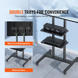 SucceBuy Mobile TV Stand Height Adjustable TV Stand w/ Wheels Double Tray for Audio-Visual Devices Rolling TV Stand for Bedroom