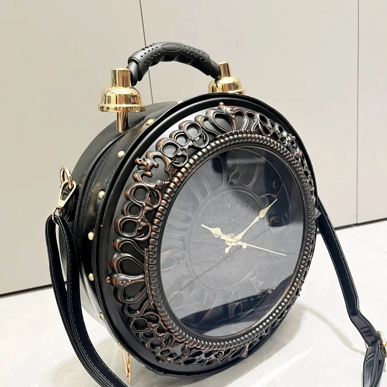 Vintage Clock-Style Circular Shoulder Bag