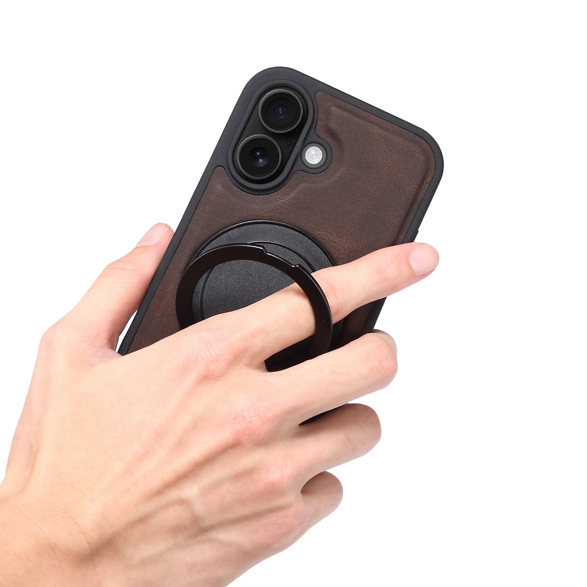 iPhone Faux Leather Case with 360° Ring Stand