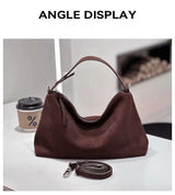 Russian Women's Genuine Suede Cowhide Leather Shoulder Bag Retro Frosted Cow Large Capacity Versatile Commuting Luxury Designer