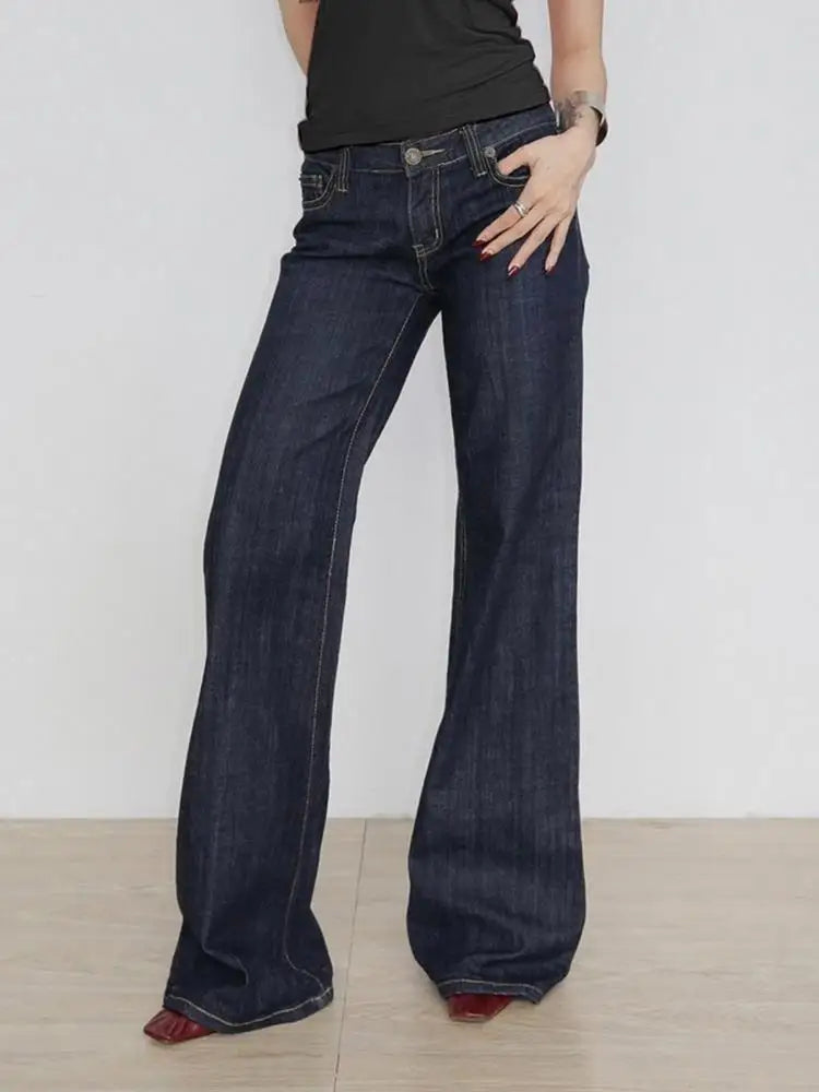 Women's Y2K Flared Jeans – Low Rise Embroidered Denim