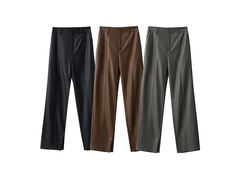 Minimalist Straight-Leg PU Leather Trousers