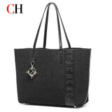 CH Fashion Women's Large Capacity Tote Bag Monogram Embossed Handbag with Metal Daily Commute Work Shoulder Bag