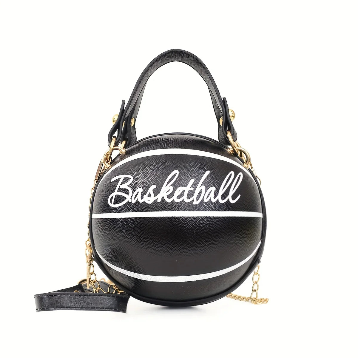 Basketball Shaped Crossbody Bag, Trendy Chain Shoulder Bag, PU Leather Top Handle Circle Purse handbags  women bag