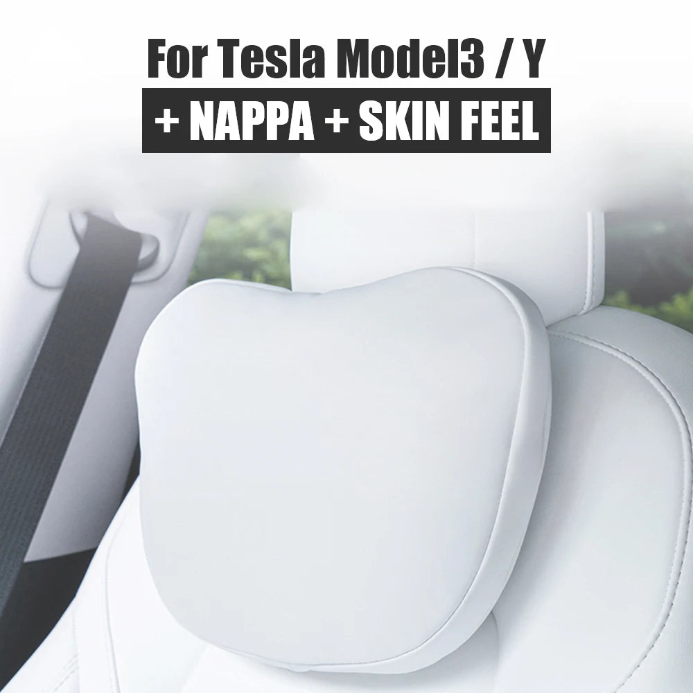 OULEX For Tesla Model 3 Y/Juniper Flocking/Leather Car Seat Neck Pillow Soft Memory Neck Pillow High-Quality Headrest Support