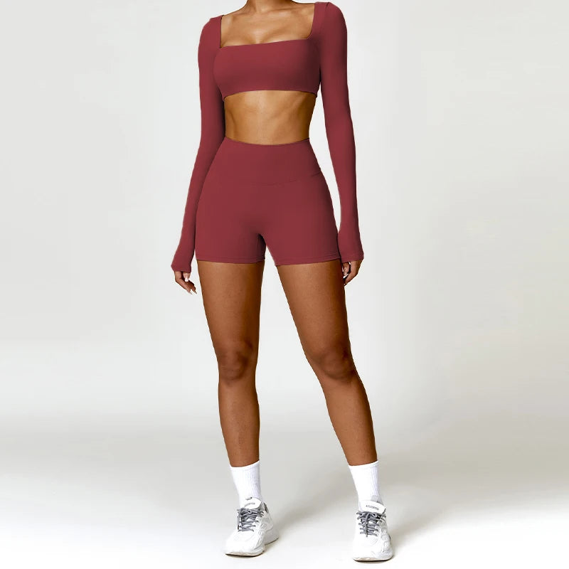2-Piece Women's High-Waist Yoga Set – Seamless Long Sleeve Workout Suit