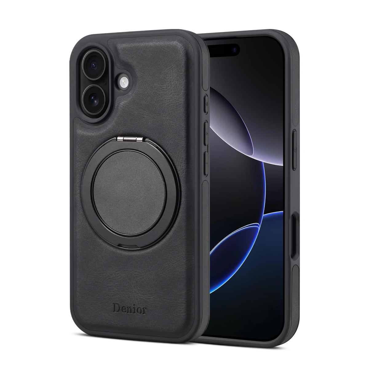 iPhone Faux Leather Case with 360° Ring Stand