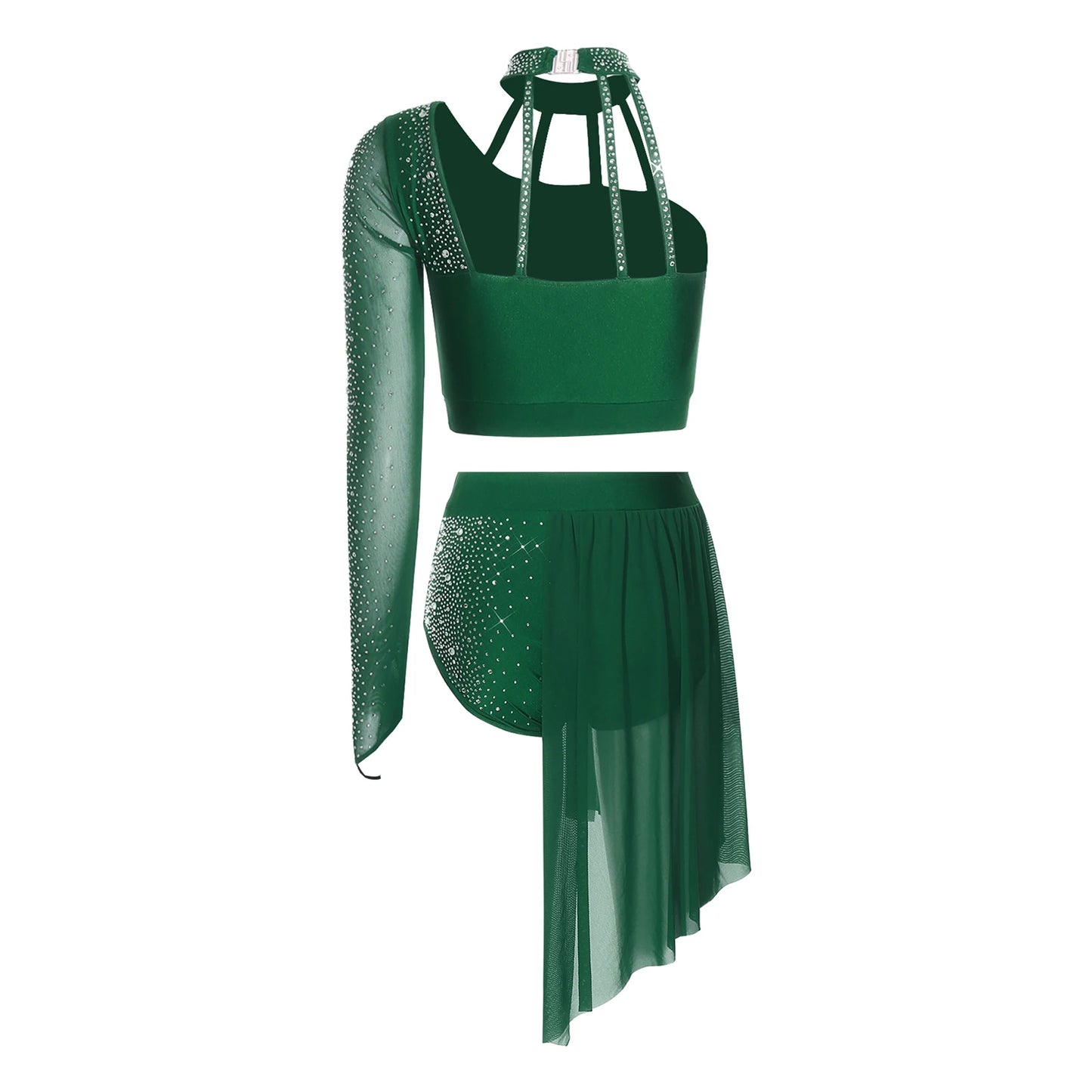 Women's 2-Piece Rhinestone Dance Crop Top & Shorts Set